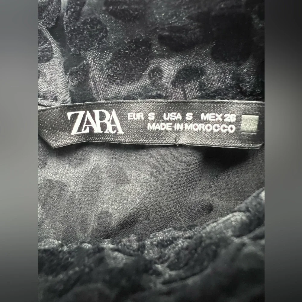 Zara Black Semi-Sheer Animal Print Velvet Party Evening Formal Wedding Top